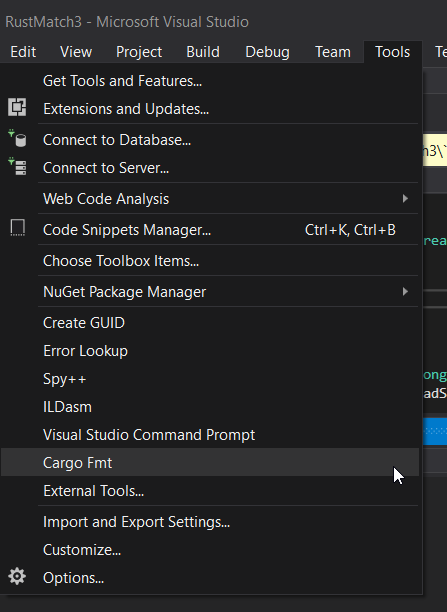 External Cargo fmt tool