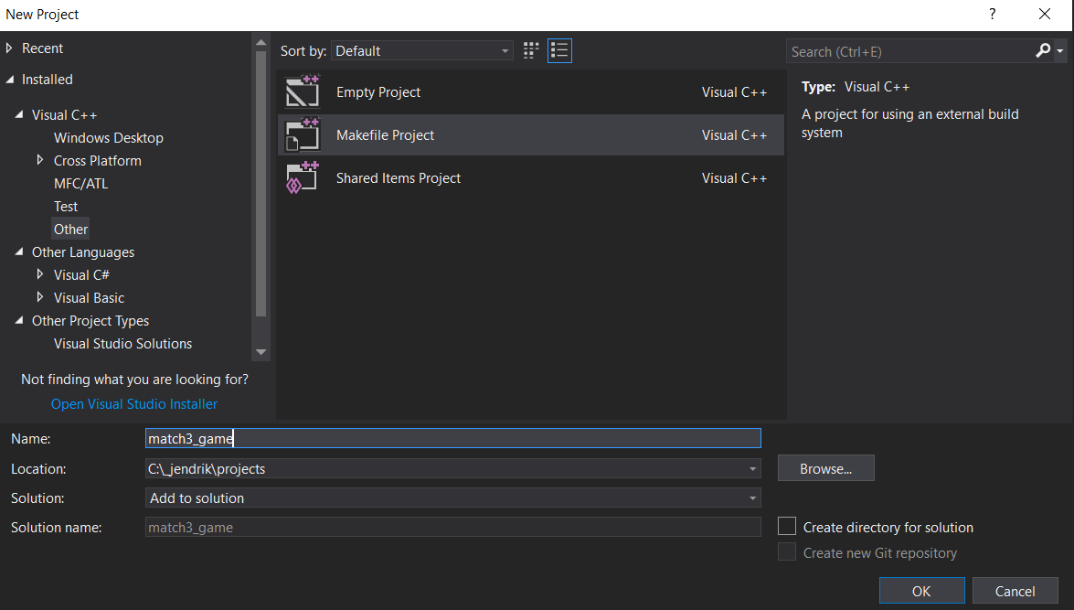 Visual Studio makefile project